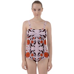 Floral Folk Damask Pattern  Twist Front Tankini Set by Eskimos