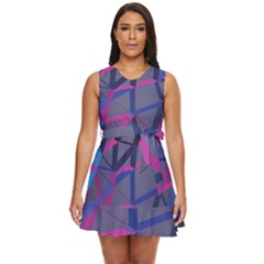 3d Lovely Geo Lines Waist Tie Tier Mini Chiffon Dress by Uniqued