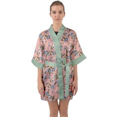 Flower Peach Blossom Half Sleeve Satin Kimono  by flowerland