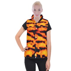 Orange Waves Abstract Series No2 Women s Button Up Vest by DimitriosArt