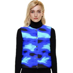 Blue Waves Abstract Series No11 Women s Short Button Up Puffer Vest by DimitriosArt