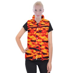 Red  Waves Abstract Series No14 Women s Button Up Vest by DimitriosArt