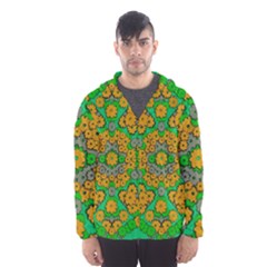 Stars Of Decorative Colorful And Peaceful  Flowers Men s Hooded Windbreaker by pepitasart