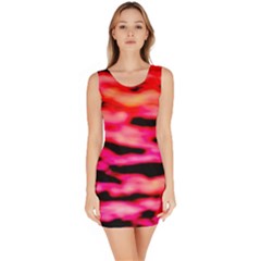 Red  Waves Abstract Series No15 Bodycon Dress by DimitriosArt