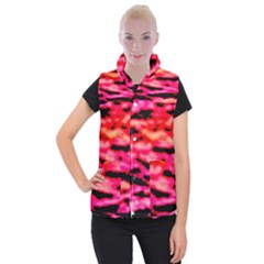 Red  Waves Abstract Series No15 Women s Button Up Vest by DimitriosArt