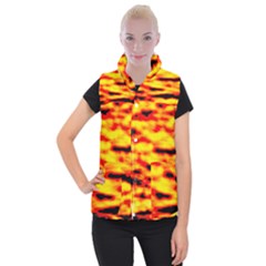 Red  Waves Abstract Series No16 Women s Button Up Vest by DimitriosArt