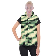 Green  Waves Abstract Series No14 Women s Button Up Vest by DimitriosArt