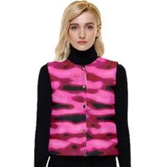 Rose  Waves Abstract Series No2 Women s Short Button Up Puffer Vest by DimitriosArt