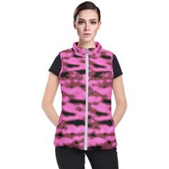 Pink  Waves Abstract Series No1 Women s Puffer Vest by DimitriosArt