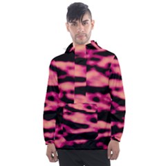 Pink  Waves Abstract Series No2 Men s Front Pocket Pullover Windbreaker by DimitriosArt
