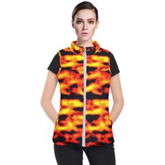 Red  Waves Abstract Series No18 Women s Puffer Vest by DimitriosArt