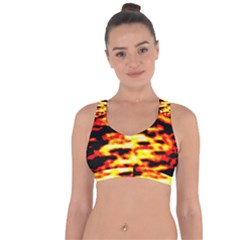 Red  Waves Abstract Series No19 Cross String Back Sports Bra by DimitriosArt