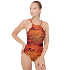 Red Waves Flow Series 1 High Neck One Piece Swimsuit by DimitriosArt