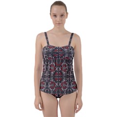 Floral Folk Damask Pattern Fantasy Flowers Floral Geometric Fantasy Twist Front Tankini Set by Eskimos