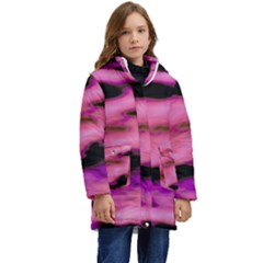 Pink  Waves Flow Series 2 Kid s Hooded Longline Puffer Jacket by DimitriosArt