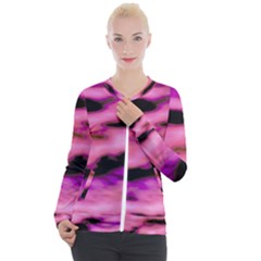 Pink  Waves Flow Series 2 Casual Zip Up Jacket by DimitriosArt