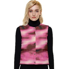 Pink  Waves Flow Series 6 Women s Short Button Up Puffer Vest by DimitriosArt