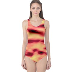 Red Waves Flow Series 4 One Piece Swimsuit by DimitriosArt