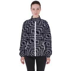 Black And White Abstract Tribal Print Women s High Neck Windbreaker by dflcprintsclothing