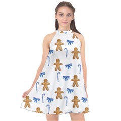 Gingerbread Man And Candy Halter Neckline Chiffon Dress  by SychEva