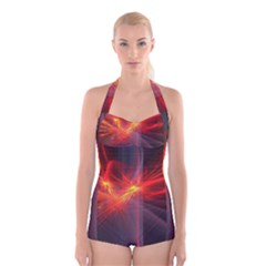 Fractal Boyleg Halter Swimsuit  by Sparkle
