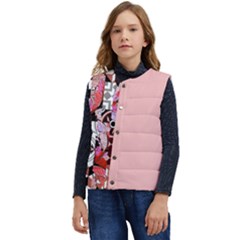 Flower Black Pink Kid s Short Button Up Puffer Vest	 by flowerland