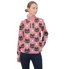 Black Cat Women s Half Zip Windbreaker  by flowerland