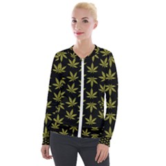 Weed Pattern Velvet Zip Up Jacket by Valentinaart