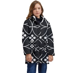 Black And White Pattern Kid s Hooded Longline Puffer Jacket by Valentinaart