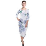 Floral pattern Quarter Sleeve Midi Velour Bodycon Dress