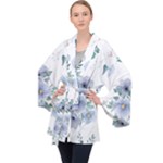 Floral pattern Long Sleeve Velvet Kimono 