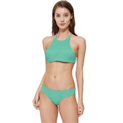 Color Medium Aquamarine Banded Triangle Bikini Set by Kultjers