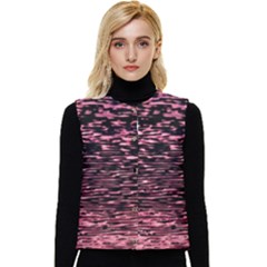 Pink  Waves Flow Series 11 Women s Short Button Up Puffer Vest by DimitriosArt