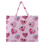 Emoji Heart Zipper Large Tote Bag