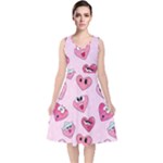 Emoji Heart V-Neck Midi Sleeveless Dress 