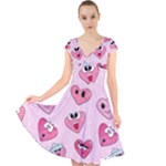 Emoji Heart Cap Sleeve Front Wrap Midi Dress