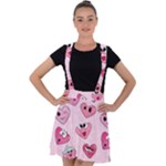Emoji Heart Velvet Suspender Skater Skirt