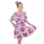 Emoji Heart Kids  Shoulder Cutout Chiffon Dress