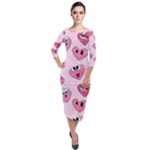 Emoji Heart Quarter Sleeve Midi Velour Bodycon Dress