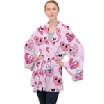 Emoji Heart Long Sleeve Velvet Kimono 