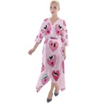 Emoji Heart Quarter Sleeve Wrap Front Maxi Dress