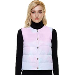 Watercolor Clouds Women s Short Button Up Puffer Vest