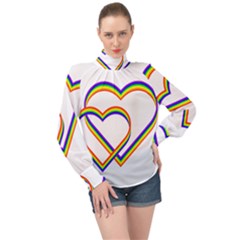 Rainbow Hearts High Neck Long Sleeve Chiffon Top by UniqueThings