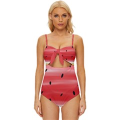 Painted Watermelon Pattern, Fruit Themed Apparel Knot Front One-piece Swimsuit by Casemiro