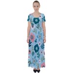 Flower High Waist Short Sleeve Maxi Dress