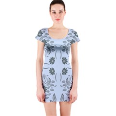 Folk Flowers Print Floral Pattern Ethnic Art Short Sleeve Bodycon Dress by Eskimos