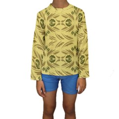 Folk Flowers Print Floral Pattern Ethnic Art Kids  Long Sleeve Swimwear by Eskimos