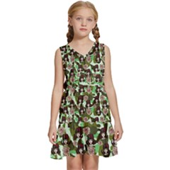 Brownish Green Camogirl Rose Kids  Sleeveless Tiered Mini Dress by violetheavensky