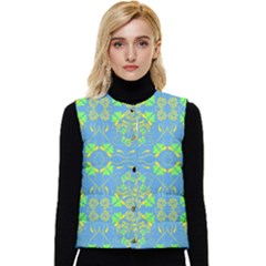 Floral Folk Damask Pattern Fantasy Flowers  Women s Short Button Up Puffer Vest by Eskimos