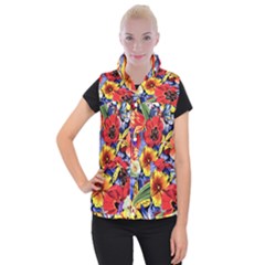 Flower Pattern Women s Button Up Vest by CoshaArt